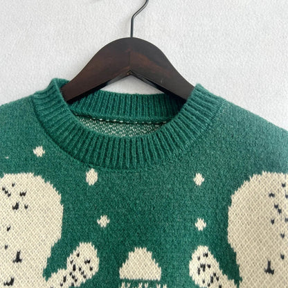 Elk Snowflake Pattern Christmas Sweater - Long Sleeve Loose Knit Sweaters-L