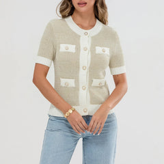 Pearl Button Short Sleeve Cardigan Cardigan-241208