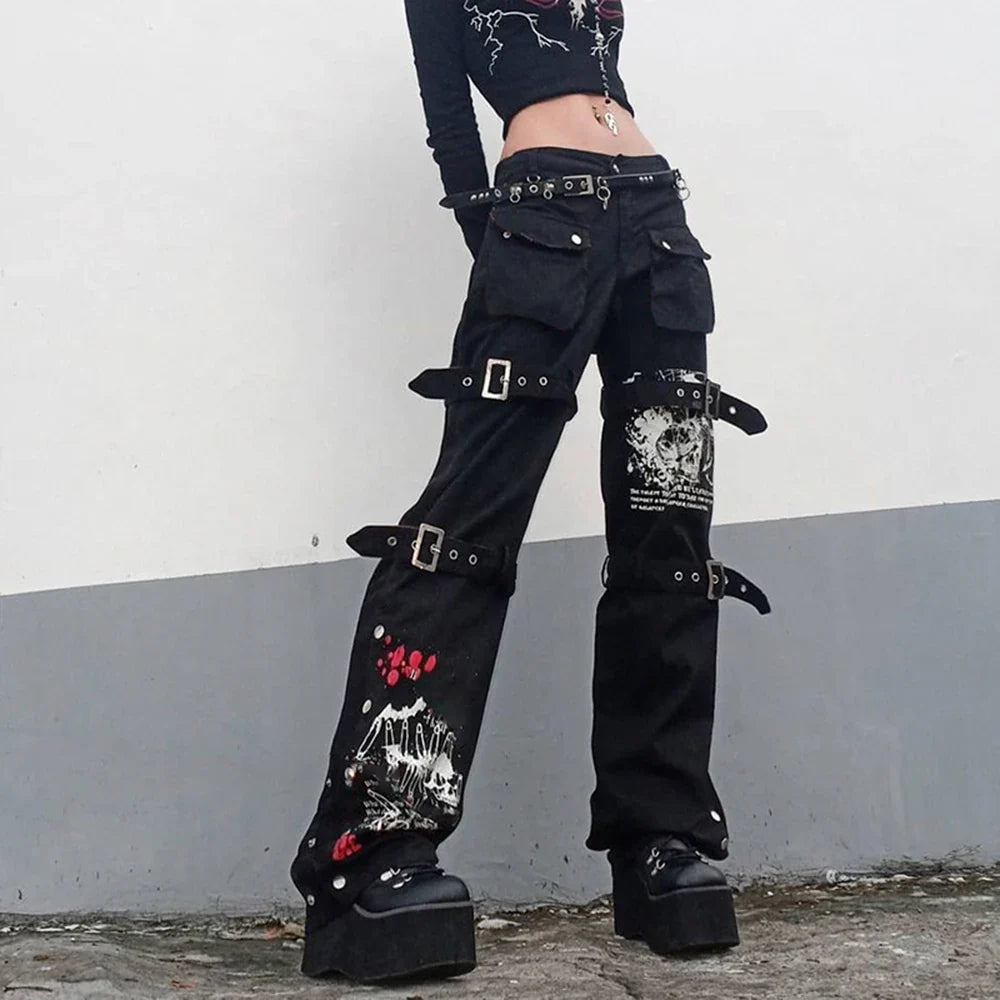 Punk Bandage Denim Alt Halloween Dark Pants