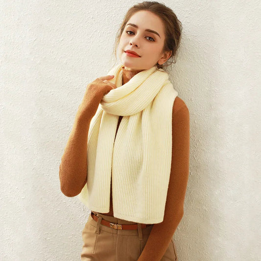 Cashmere Rib Knit Winter Scarf - Long Muffler For Women Beige Yellow / L170Cm W30Cm Scarfs-L