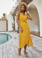 Spaghetti Strap Dress - Medium Long Dot Pattern S / Red Dresses