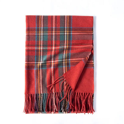 Red Plaid Cashmere Korean Style Fashion Warmer Hijab Pashmina Scarf For Women Red 2 Scarfs-L
