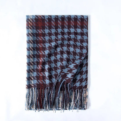 Red Plaid Cashmere Korean Style Fashion Warmer Hijab Pashmina Scarf For Women Blue Scarfs-L