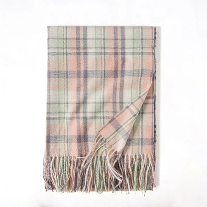 Red Plaid Cashmere Korean Style Fashion Warmer Hijab Pashmina Scarf For Women Pink 1 Scarfs-L