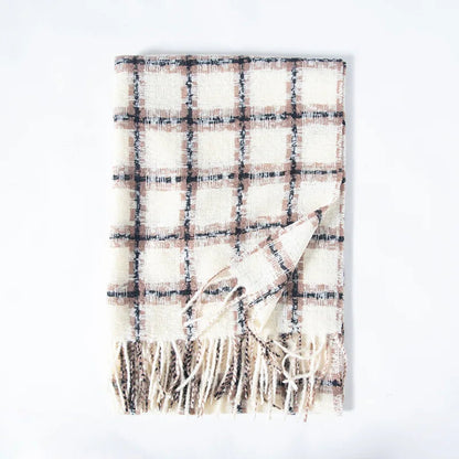 Red Plaid Cashmere Korean Style Fashion Warmer Hijab Pashmina Scarf For Women White Scarfs-L