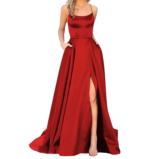 JuliaFashion - Red Velvet Evening Elegant One Shoulder Formal Party Gown Long Maxi Spaghetti Straps Bridesmaid For Weddings Dress