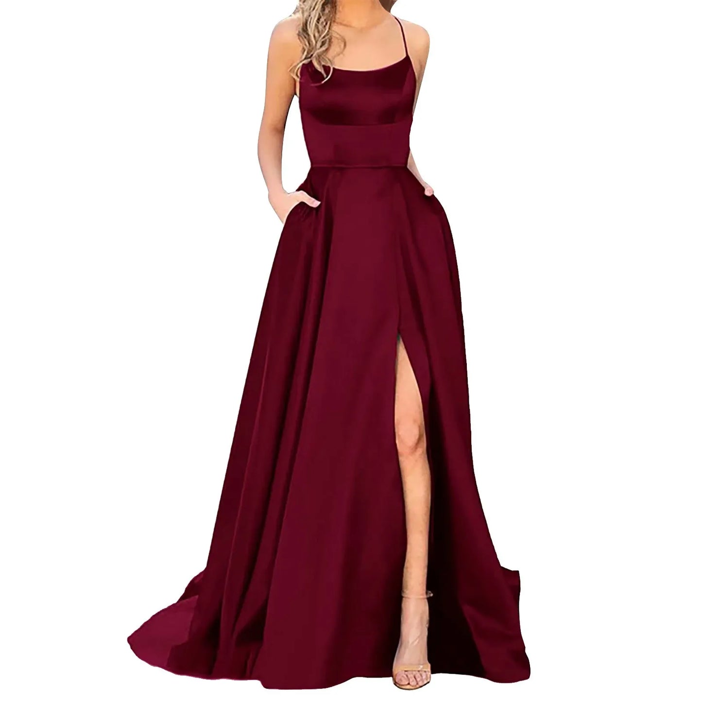 JuliaFashion - Red Velvet Evening Elegant One Shoulder Formal Party Gown Long Maxi Spaghetti Straps Bridesmaid For Weddings Dress