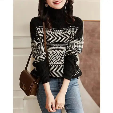 Loose Casual Versatile Fashionable High Neck Red Christmas Sweater Black / S(40-47.5)Kg Sweaters-L