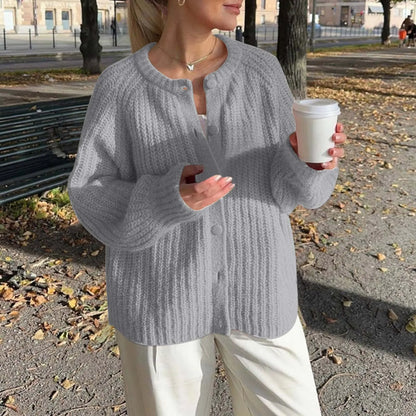 Warm Chunky Knit Long Sleeve Red Cardigan Grey-2 / S Cardigan-241208