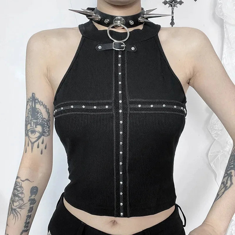 Punk Streetwear Backless Shoulder Crop Top