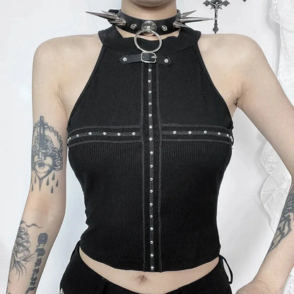 Punk Streetwear Backless Shoulder Crop Top