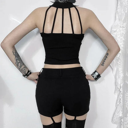 Punk Streetwear Backless Shoulder Crop Top