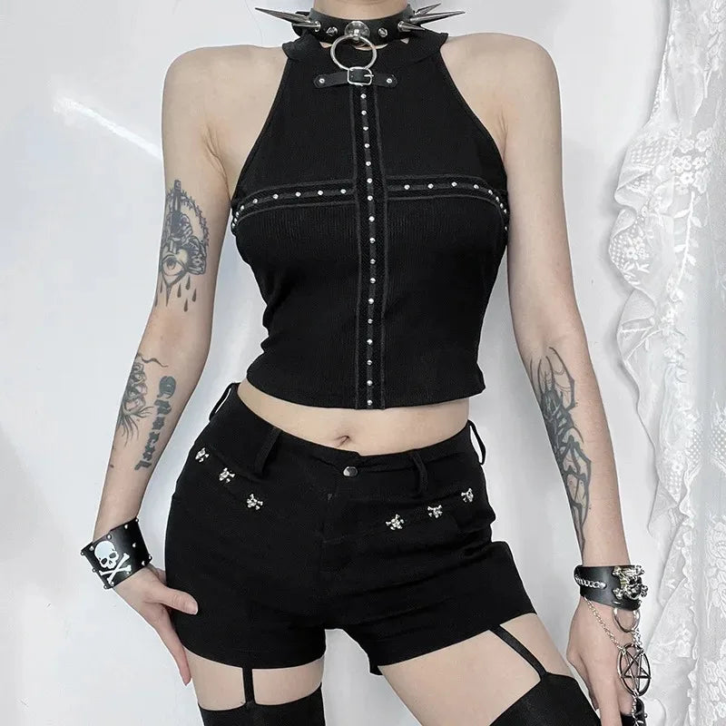 Punk Streetwear Backless Shoulder Crop Top