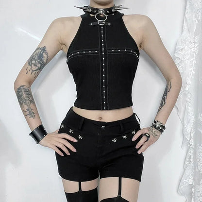 Punk Streetwear Backless Shoulder Crop Top