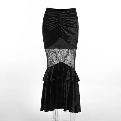 Gothic Punk Patchwork Ruched Lace Tube Bustier Crop Top