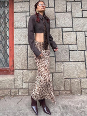 Leopard Print Maxi Skirt Women's Summer Slim Fashion Patchwork High Waist Streetwear Party Maxi Dress Elegant Maxi Skirt