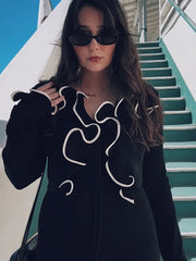 Elegant Slim Ruffle Lace Up Blouse Women Vintage Patchwork Hollow Out Short Cardigan Female Autumn Fashion Street Knitwear