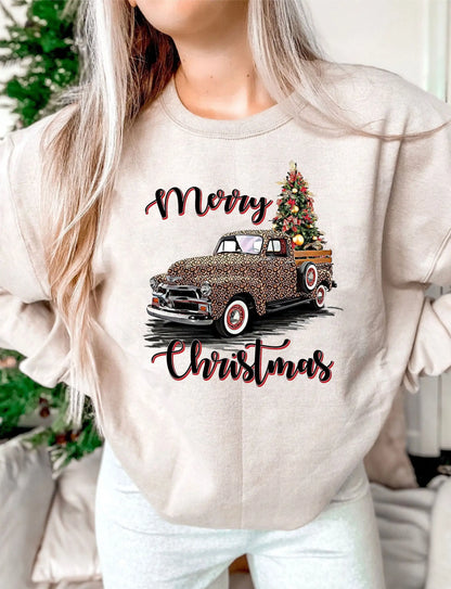 Hot Vintage Leopard Truck Gothic Popular All-Match Christmas Hoodie Hoodies-L