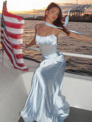 Vacaiton Beach Satin Dress Women 2025 Fashion Mesh Patchwork Sleeveless Ruffle Long Dresses Sexy Backless Party Dress