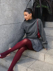 Autumn New Women Winter Solid Loose Sweater Casual High Collar Long Sleeves Female Short Pullover Lady High Street Knitwear