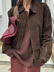 Fashion Lapel Collar Women Long Sleeve Zipper Coats Vintage Slim Solid Short Jackets New Autumn Causal Warm Office Outwear