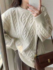 Thick Twisted Sweater Women Autumn Long Sleeve O-neck Female Knitted Pullover Solid Casual Loose Lady Kintwear Tops