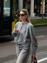 Solid Cropped Cardigan Sweater Women Autumn Long Sleeve O Neck Single Breasted Jumpers New Casual Fashion Knitted Outerwear