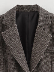 Herringbone Wool Tweed Women Suit Blazer New Single Breasted Lapel Jacket Autumn Winter Formal Fashion Coat Lady Outwears