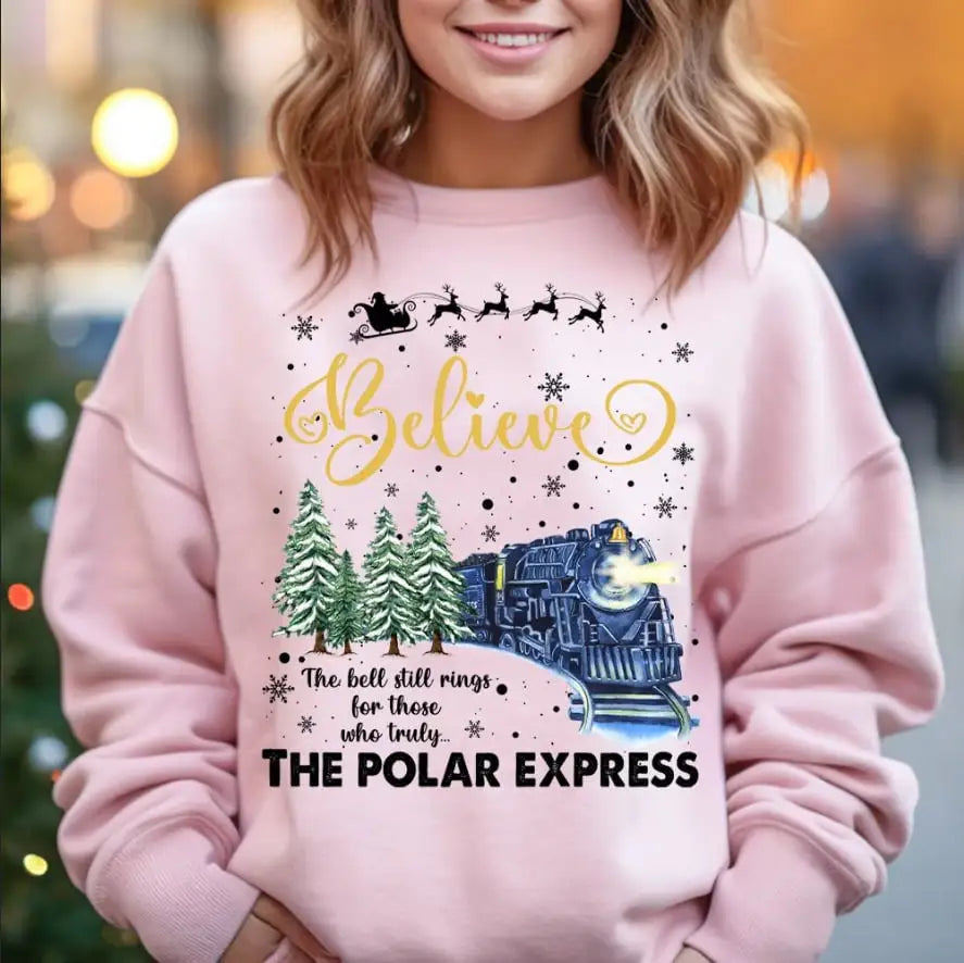 Bell Still Rings Slogan Train Print Voguish Vintage Christmas Hoodie Hoodies-L