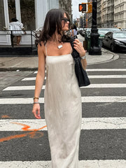 Slip Dress Women Summer Cotton Lined Loose Dresses Sleeveless Thin Straps White Long Dresses Backless Beach Holiday Dresses