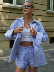 Drawstring Short Pants Sets 2024 New Summer Long Sleeve Pocket Irregular Blouse+Shorts Outfits Streetwear Casual Two-piece Set