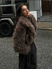 Elegant Winter Warm Fluffy Faux Fur Women's Solid Coat New Chic Lapel Long Sleeve Thick Furry Jacket Lady Thermal Outerwear