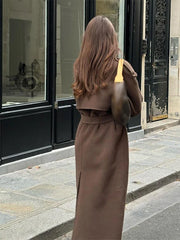 Casual Lapel Long Coats With Belt Women Lace Up Double Breasted Full Sleeve Overcoat Autumn Winter New Lady Streetwear