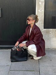 Chic New Lapel Solid Color Women's Jacket Casual Pocket Long Sleeved Single Breasted Coat Autumn Versatile High Streetwear