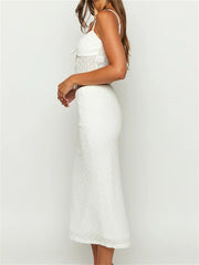 JuliaFashion - Lace Sleeveless V-neck Tops Long Skirts Beachwear Suits