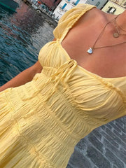 Summer Vacation Elegant Backless Square Neck Long Dress Sexy Lace Up High Waist Slim Dresses Lady Holiday Beachwear