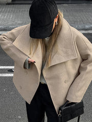TAVIMART  -  Vintage Large Lapel Collar Short Coats Women Retro Casual Double-Breasted Pocket Coat Female Autumn Chic Loose Street Outwear