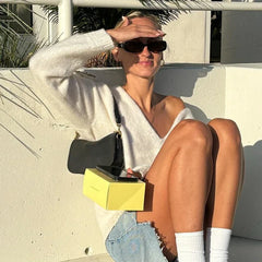 V-neck Solid Casual Sweater Simple All-match Cable-knit Knitwear Pullovers Fall Women Clothes Streetwear Loose Fit Tops