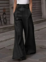 New Autumn Winter Faux PU Pants Women Fashion Casual Solid Color Pleated Pockets High Waisted Wide Leg Trousers