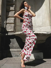 New Fashion Sleeveless Bodycon Floral Dresses High Street Sexy Woman Clothes Spaghetti Strap Slim Vacation Party Long Dress