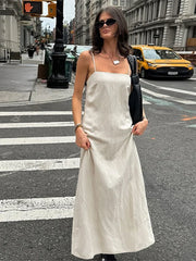 Slip Dress Women Summer Cotton Lined Loose Dresses Sleeveless Thin Straps White Long Dresses Backless Beach Holiday Dresses