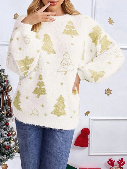Multi-Color Christmas Tree Design Round Neck Loose Lazy Wind Sweater Sweaters-L