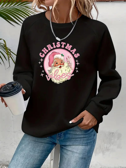 Cozy Casual Pullover Santa Pattern Fall Winter Christmas Hoodie Hoodies-L