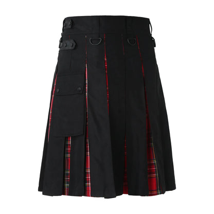 JuliaFashion - Scottish Mens Kilt Fashion Casual Retro Scottish Style Pocket Pleated Skirt Traditional Personality Kilts Check Pattern Skirts Dress