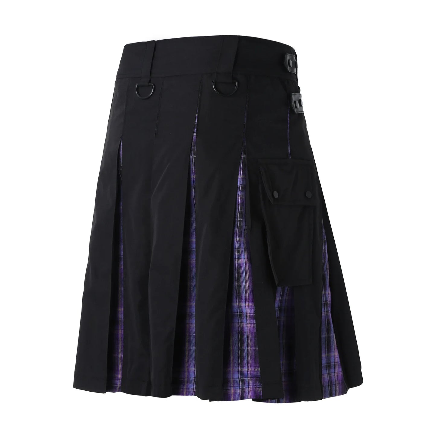 JuliaFashion - Scottish Mens Kilt Fashion Casual Retro Scottish Style Pocket Pleated Skirt Traditional Personality Kilts Check Pattern Skirts Dress