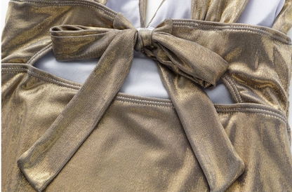 Golden Tide V-neck Swimsuit  - Gold