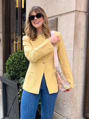 Fashion Solid Office Coats Women Casual O Neck Long Sleeve Pockets Single Breasted Female Jackets 2024 Autumn Elegant Lady Tops