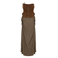 Sexy Women Butterfly Detail Strapless Long Dress Aesthetic Chic Detachable Corset Top Vintage Elegant Maxi Dresses