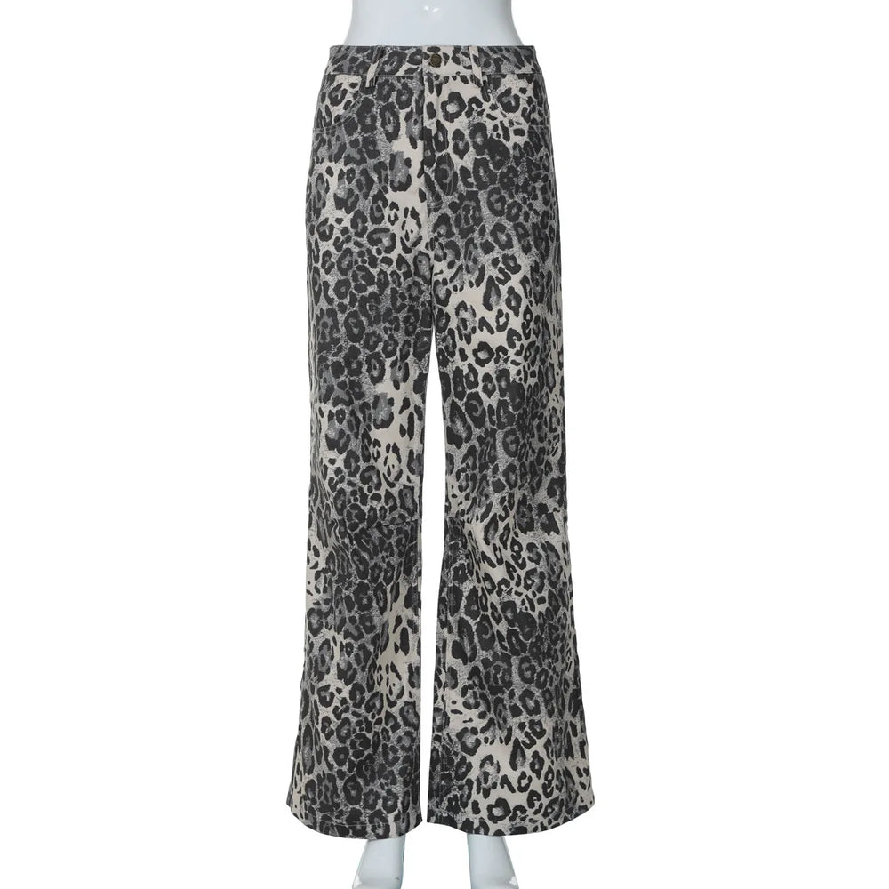 Leopard Print Stylish Straight Trousers Long