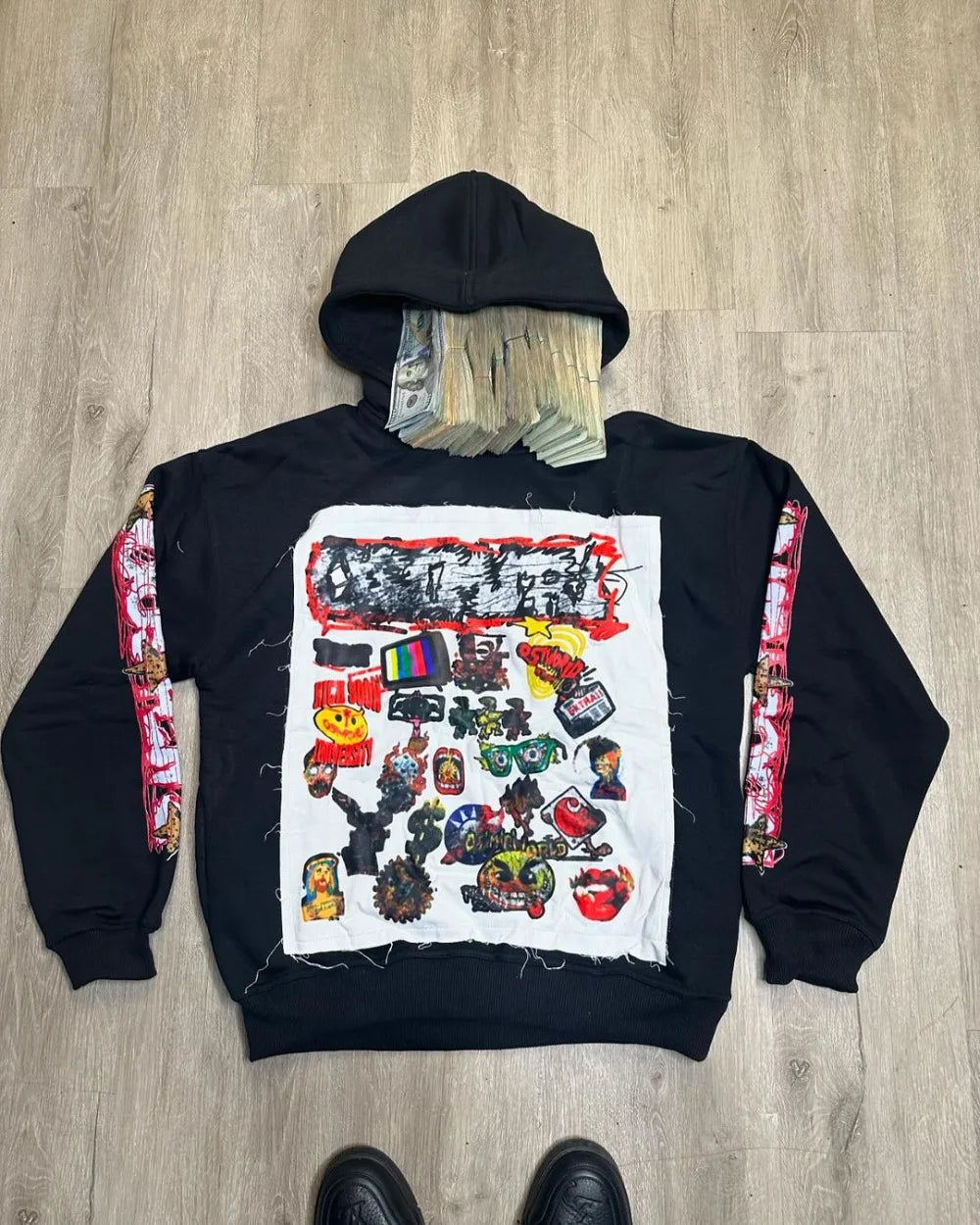Patched Pullover Sweatshirt Hoodie